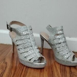 Elegant Silver Strappy Women's Heels